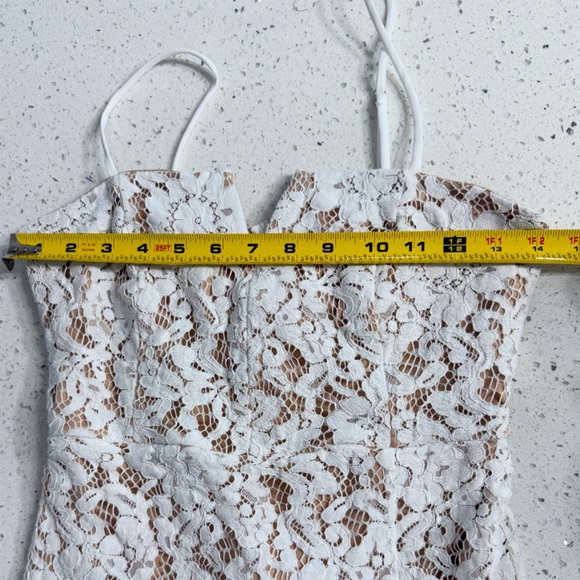 Lulus White Lace Midi Dress Small Spaghetti Strap Slit Fitted - Picture 12 of 14